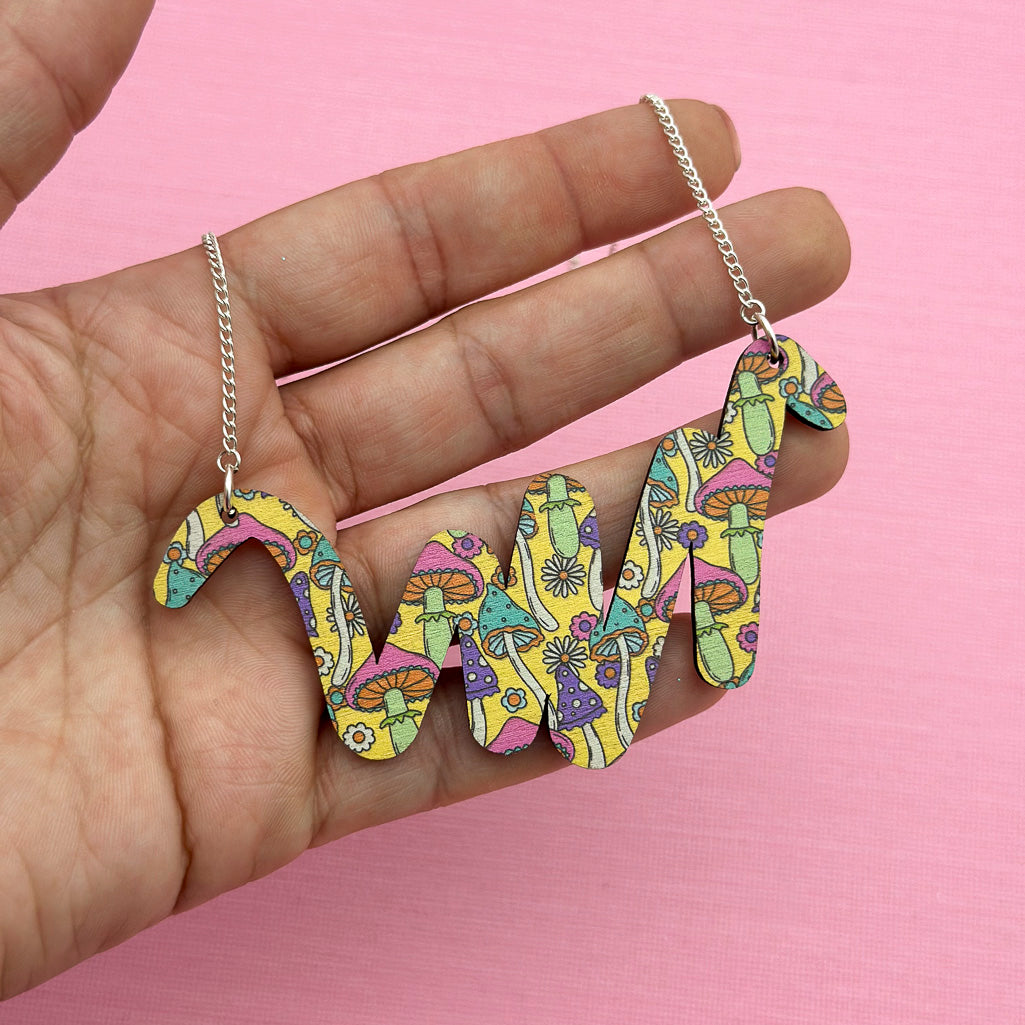 Scribble Printed Wooden Necklace *SAMPLE*