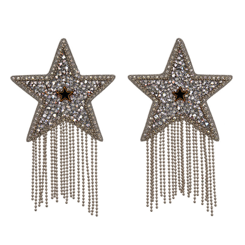 Tit Sticks (Nipple Covers) - Silver Diamanté Stars with Fringing by Esoteric Dreamland