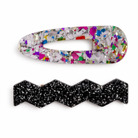 Confetti & Zig Zag Disco Hair Clips - Silver & Black