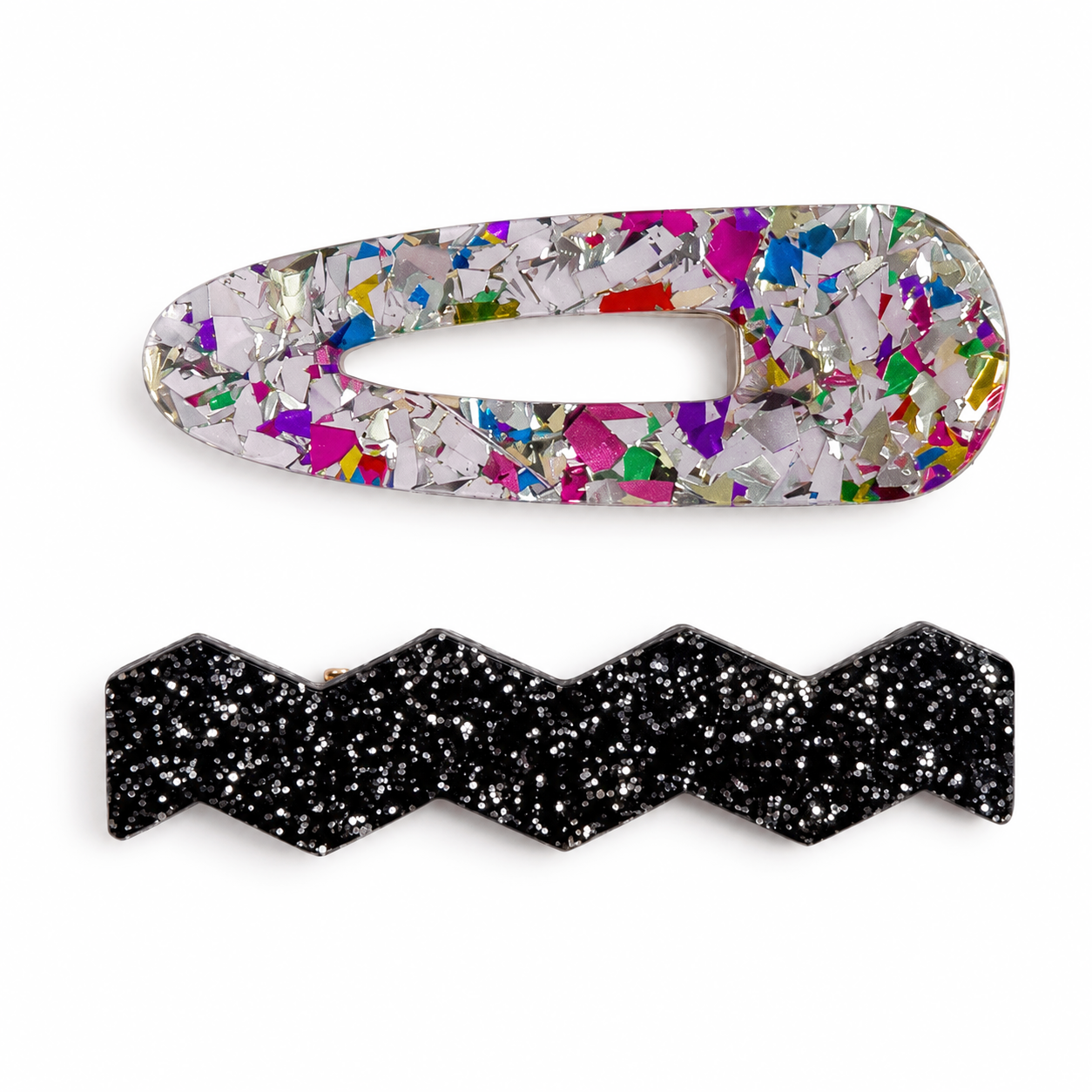 Confetti & Zig Zag Disco Hair Clips - Silver & Black