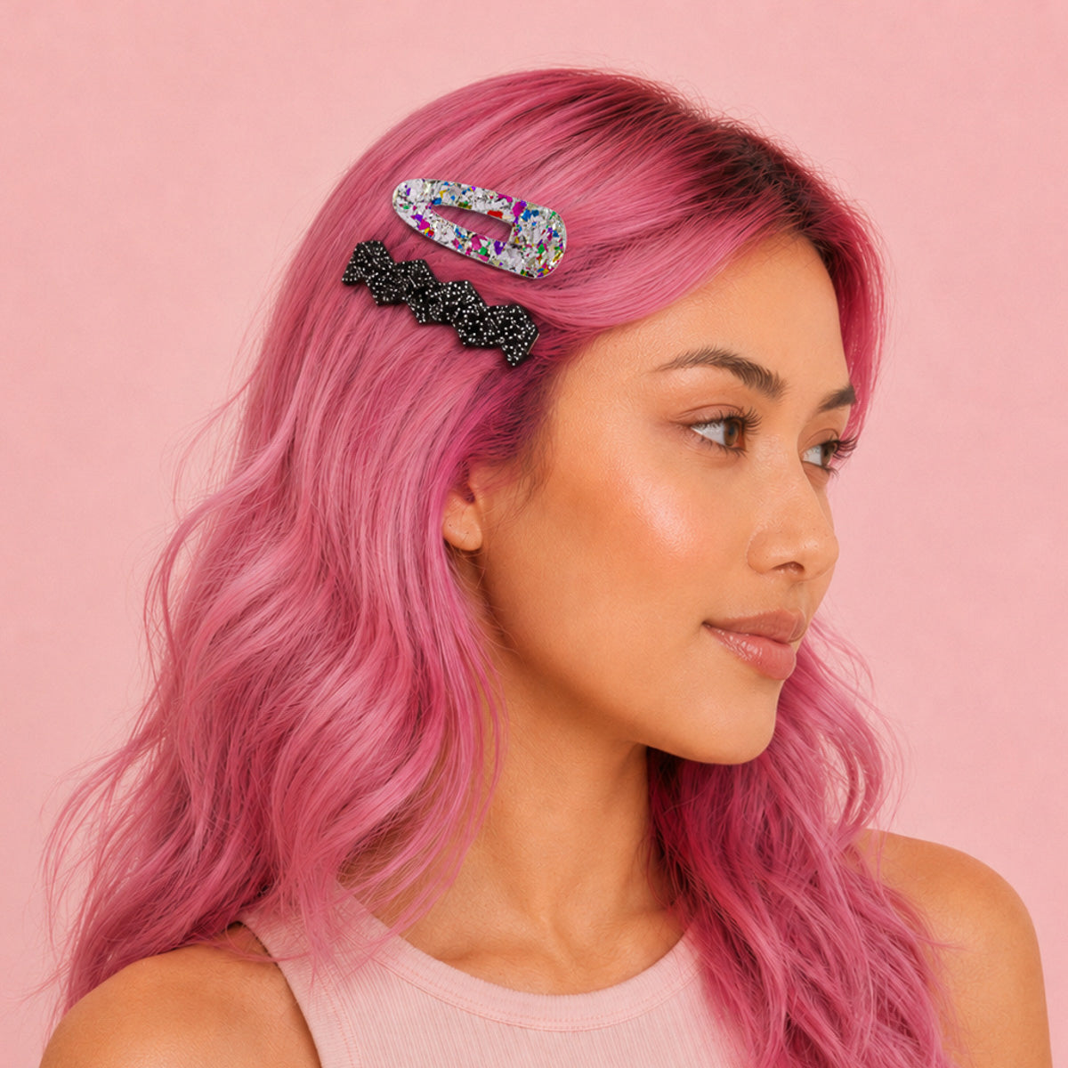 Confetti & Zig Zag Disco Hair Clips - Silver & Black