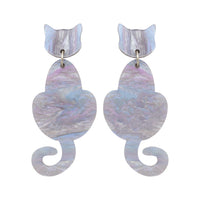 Cat Dangle Earrings - Silvery Lilac Shimmer Marble