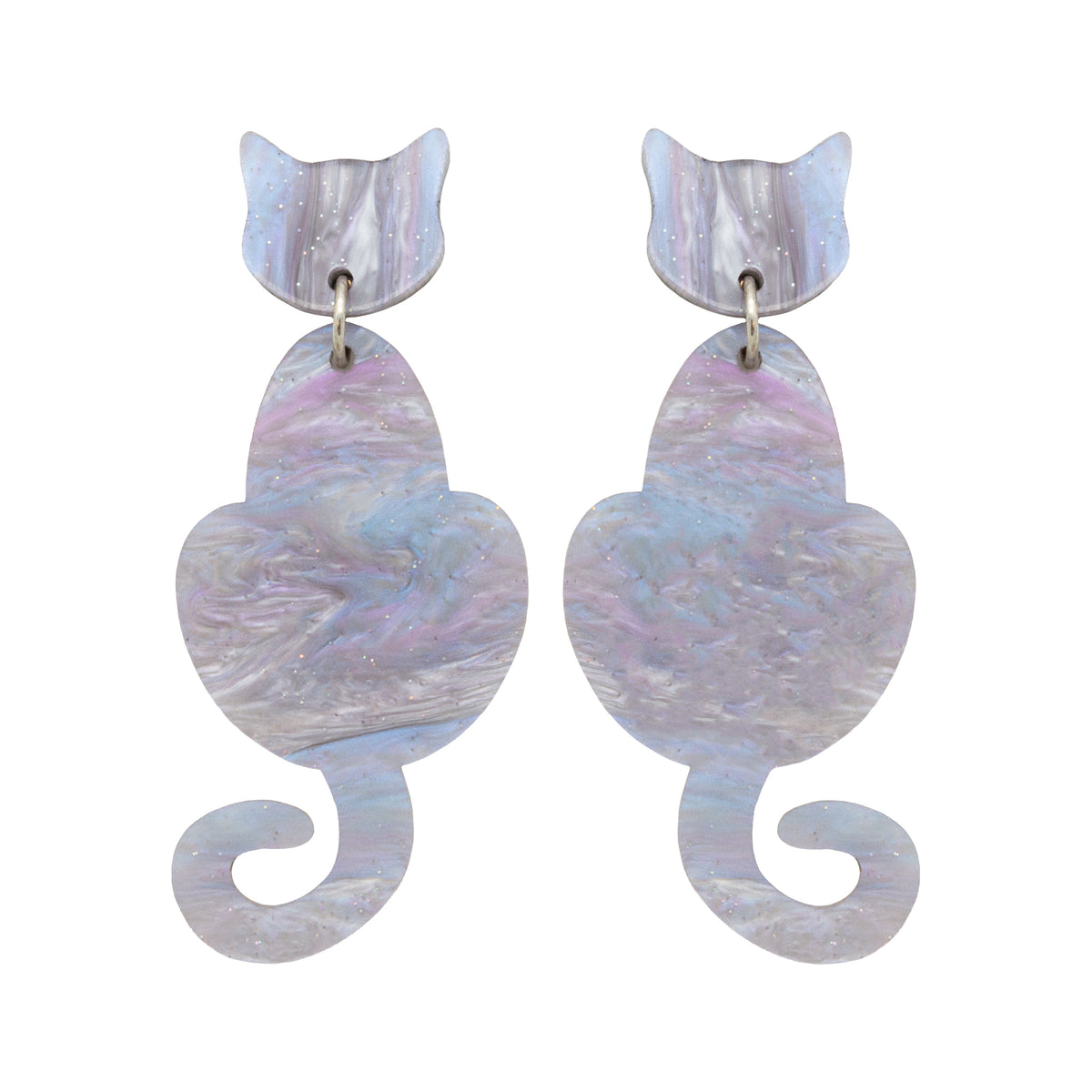 Cat Dangle Earrings - Silvery Lilac Shimmer Marble