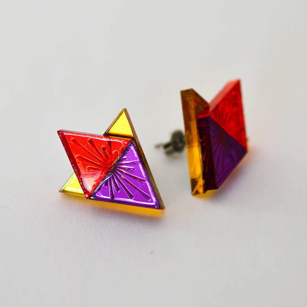 Sunburst Large Geometric Stud Earrings