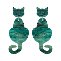 Cat Dangle Earrings - Teal Shimmer Marble