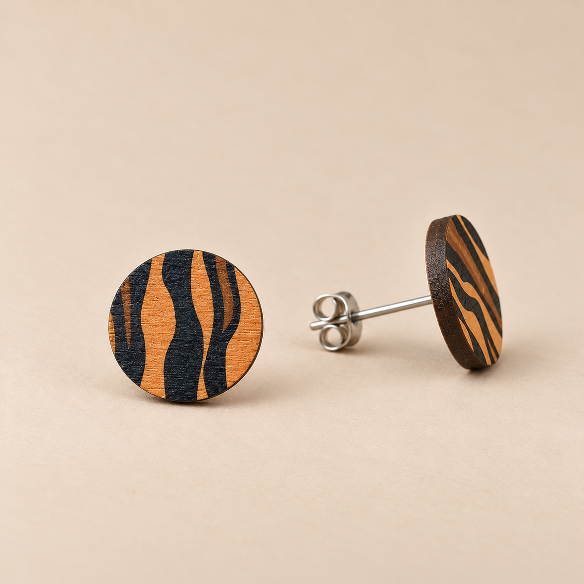 Wild Brown & Orange Tiger Print Stud Earrings