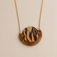 Wild Brown & Gold Tiger Print Round Pendant Necklace
