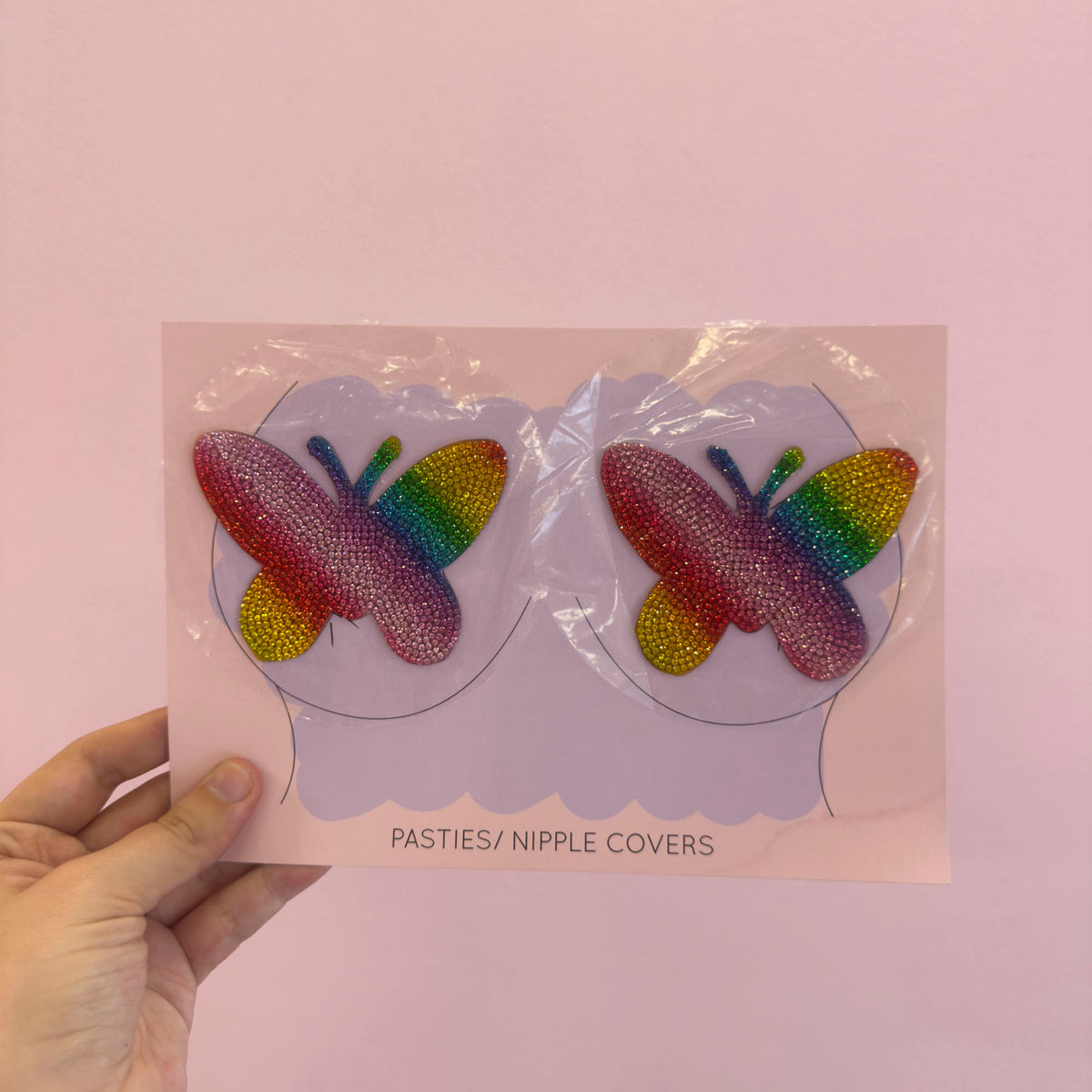 Tit Sticks (Nipple Covers) - Rainbow Diamanté Butterflies, view 2