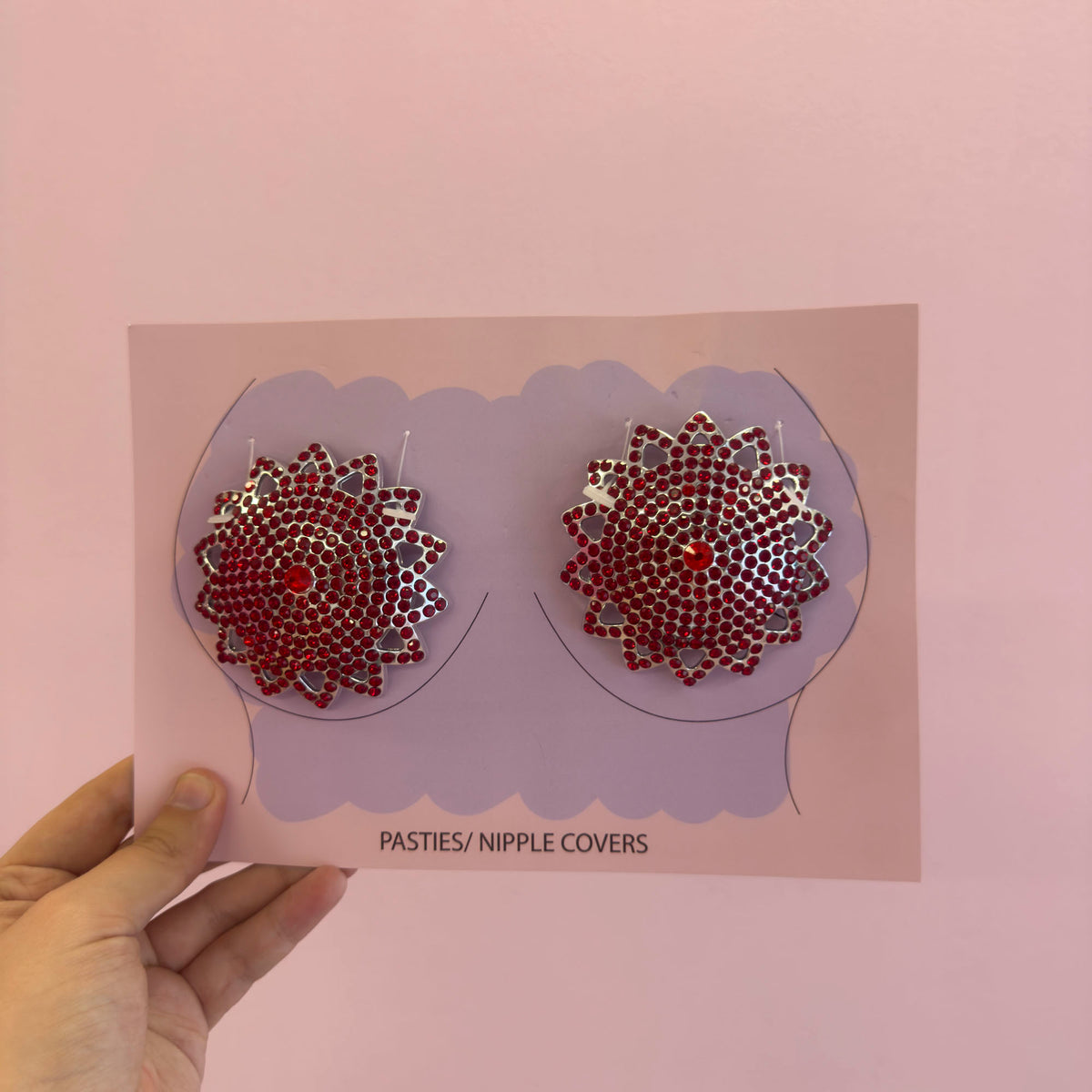 Tit Sticks (Nipple Covers) - Red Diamanté Starbursts, view 2