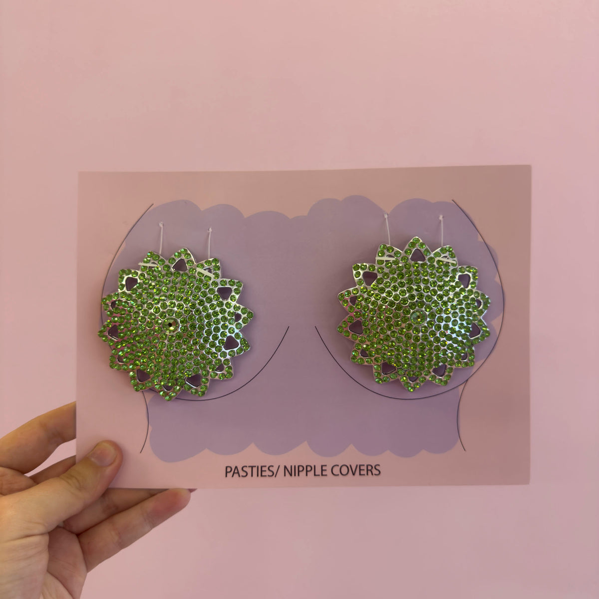 Tit Sticks (Nipple Covers) - Green Diamanté Starbursts, view 2