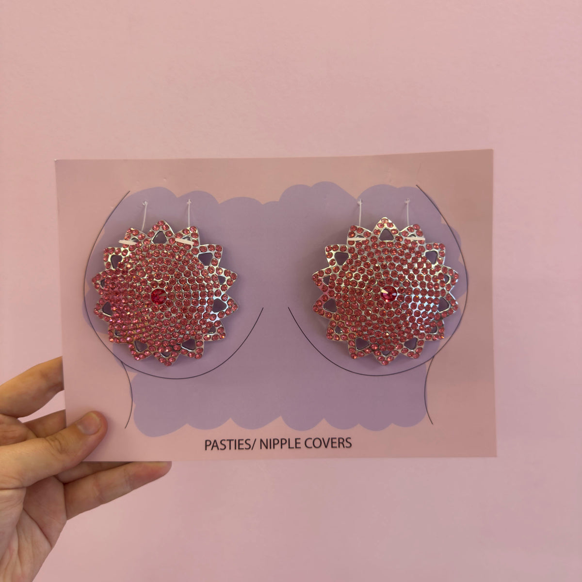Tit Sticks (Nipple Covers) - Pink Diamanté Starbursts, view 2