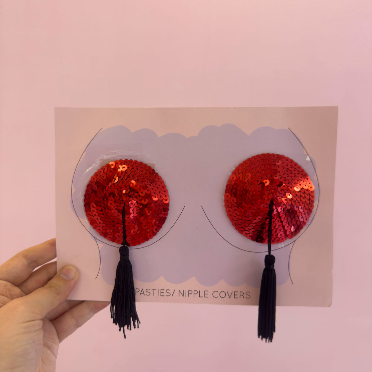 Tit Sticks (Nipple Covers) - Red Sequin Circles with Tassels