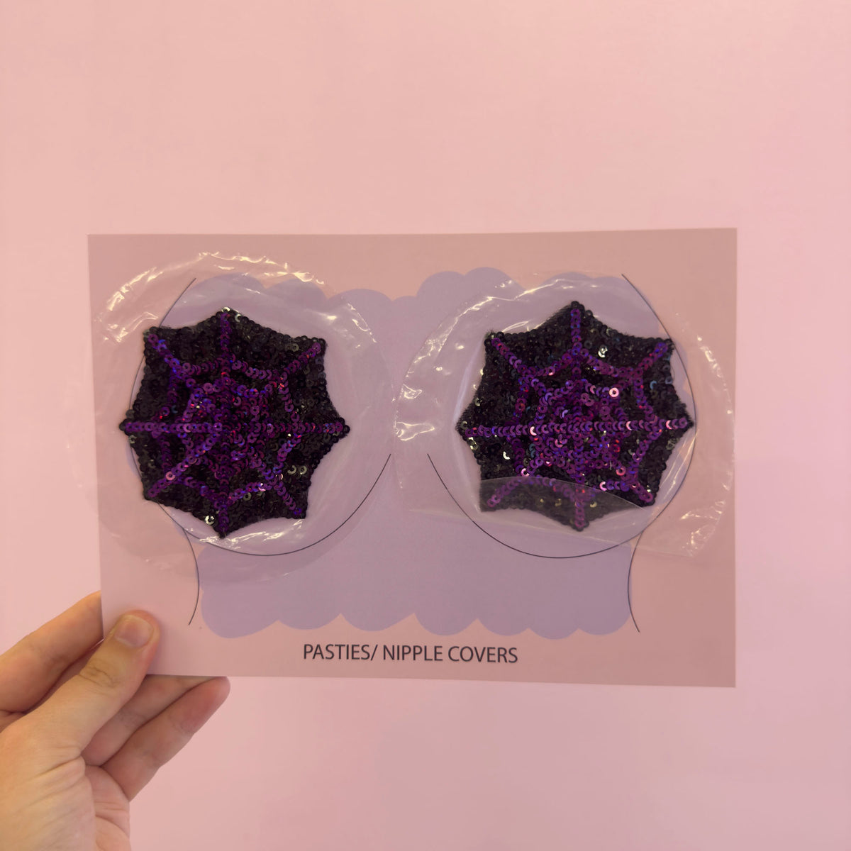 Tit Sticks (Nipple Covers) - Purple Sequin Spiderwebs