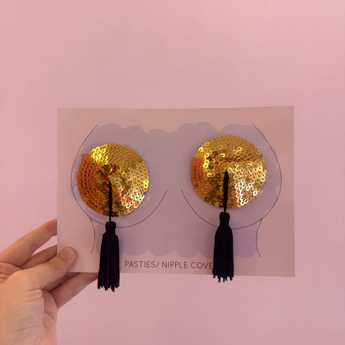 Tit Sticks (Nipple Covers) - Gold Sequin Circles with Tassels
