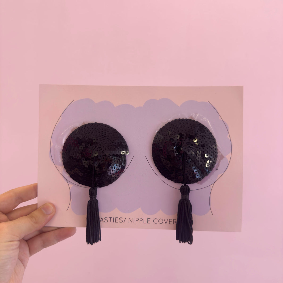 Tit Sticks (Nipple Covers) - Black Sequin Circles with Tassels