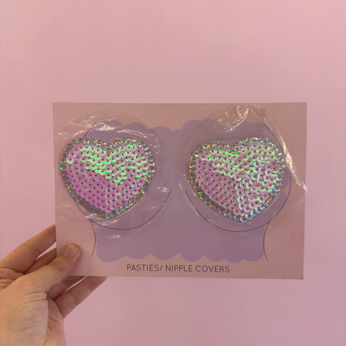 Tit Sticks (Nipple Covers) - Baby Pink Sequin Hearts