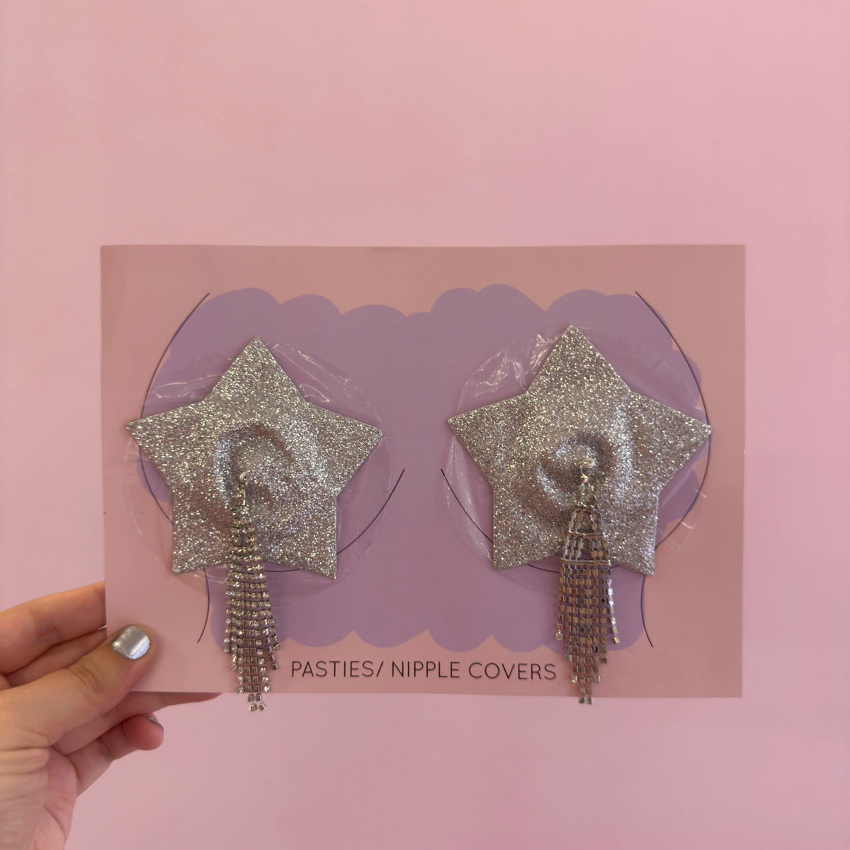 Tit Sticks (Nipple Covers) - Silver Glitter Stars with Tassels