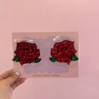 Tit Sticks (Nipple Covers) - Red Sequin Rose