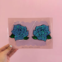 Tit Sticks (Nipple Covers) - Blue Sequin Rose