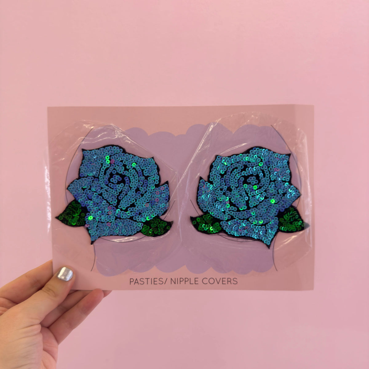 Tit Sticks (Nipple Covers) - Blue Sequin Rose