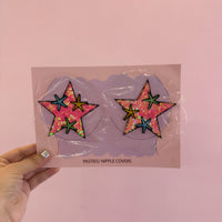 Tit Sticks (Nipple Covers) - Iridescent Pink Sequin Stars