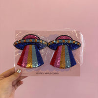 Tit Sticks (Nipple Covers) - Rainbow Sequin UFO