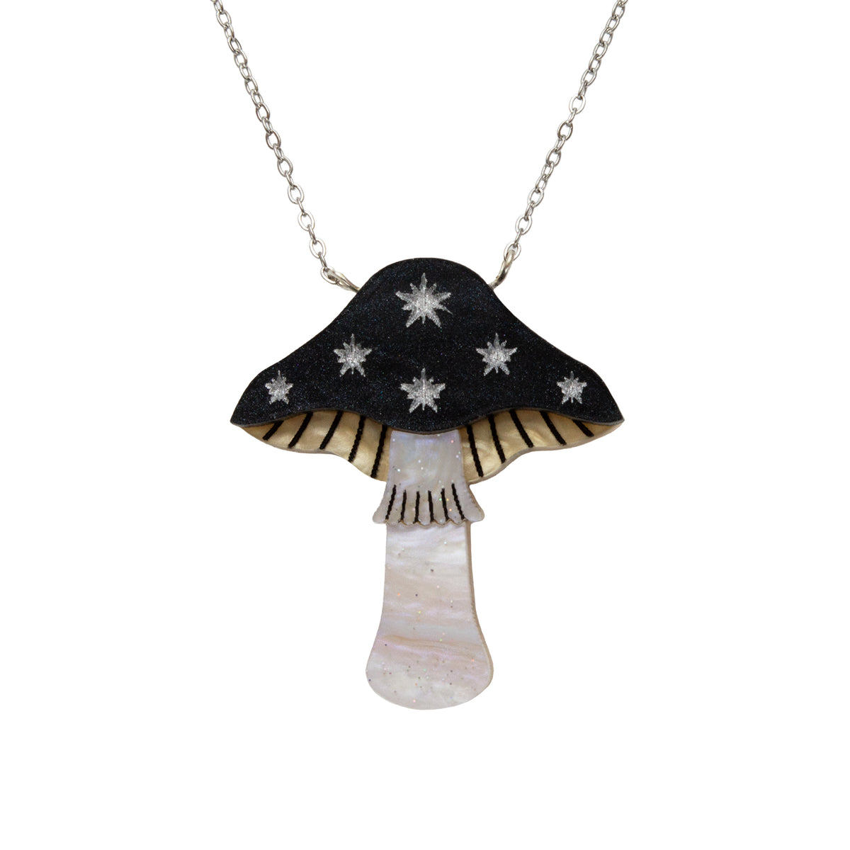 Toadstool Necklace - Black & Silver by Esoteric Dreamland