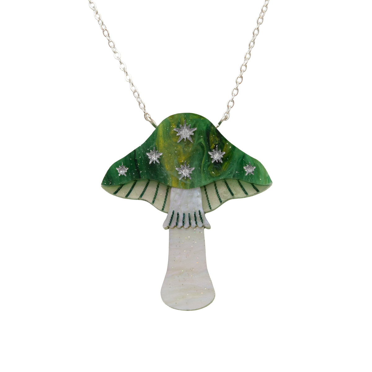 Toadstool Necklace - Green & Silver by Esoteric Dreamland