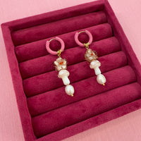 Toadstool Flower & Pearl Glass Bead Earrings - Pink *SAMPLE*