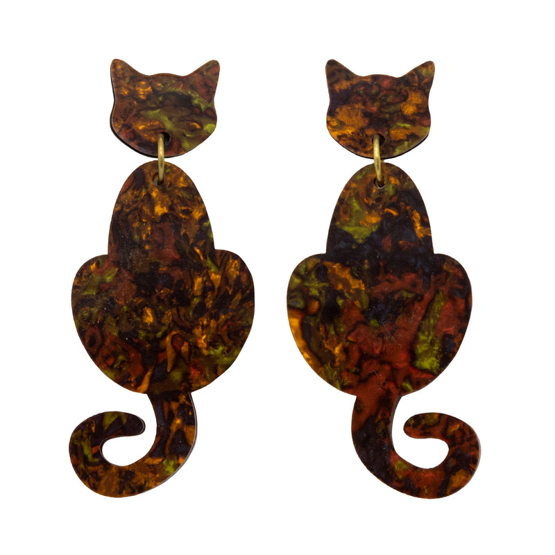Cat Dangle Earrings - Tortoiseshell Abalone by Esoteric Dreamland