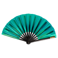 Iridescent Giant Hand Fan With Black Bamboo Handle - Turquoise