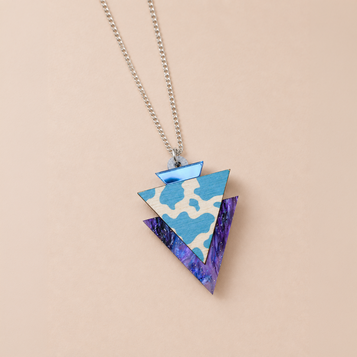 Wild Blue Cow Print Triangle Pendant Necklace