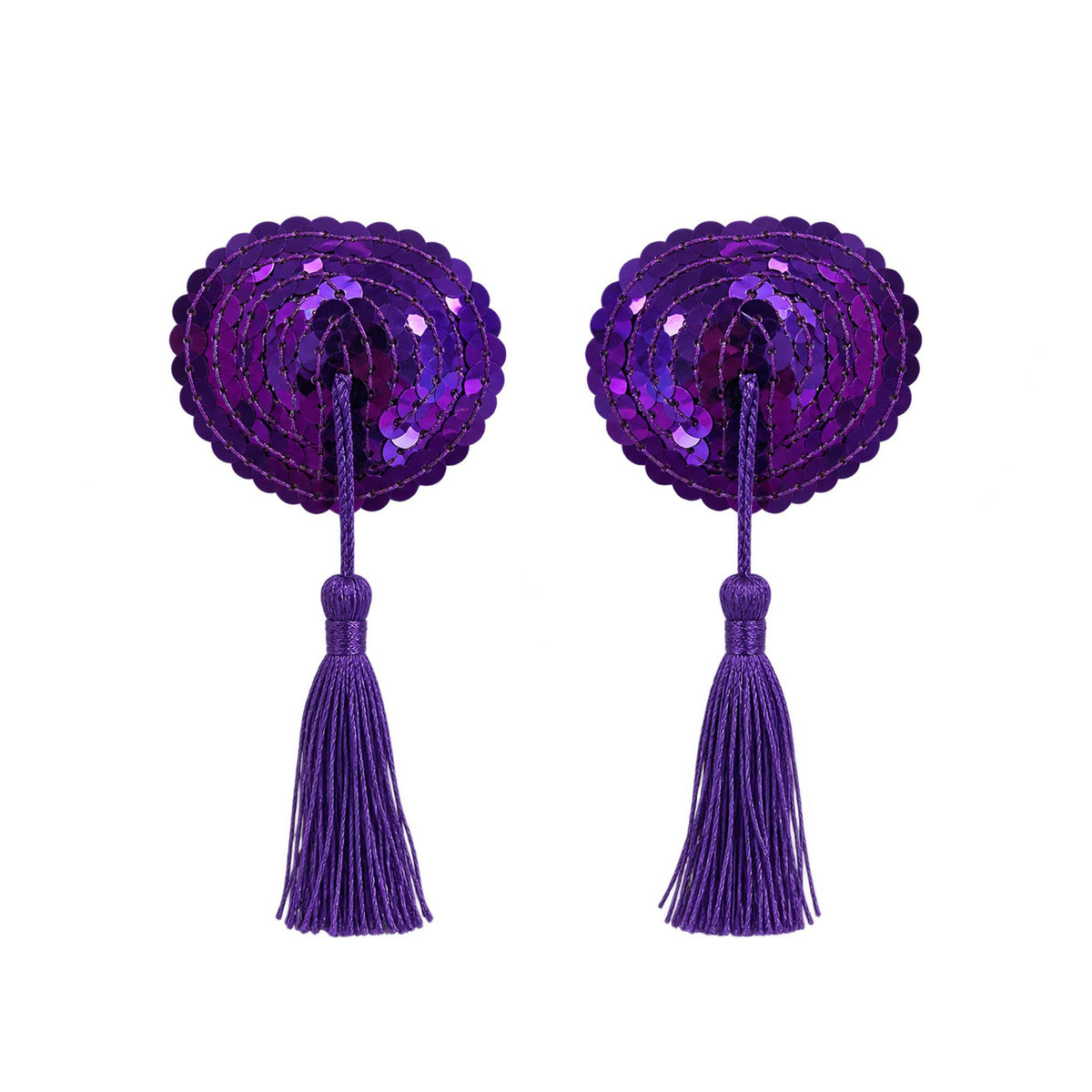 Tit Sticks (Nipple Covers) - Purple Sequin Mini Hearts with Tassels