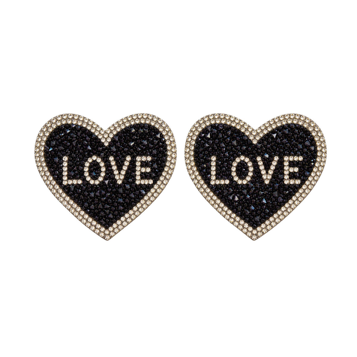 Tit Sticks (Nipple Covers) - Black/ Silver 'Love' Hearts