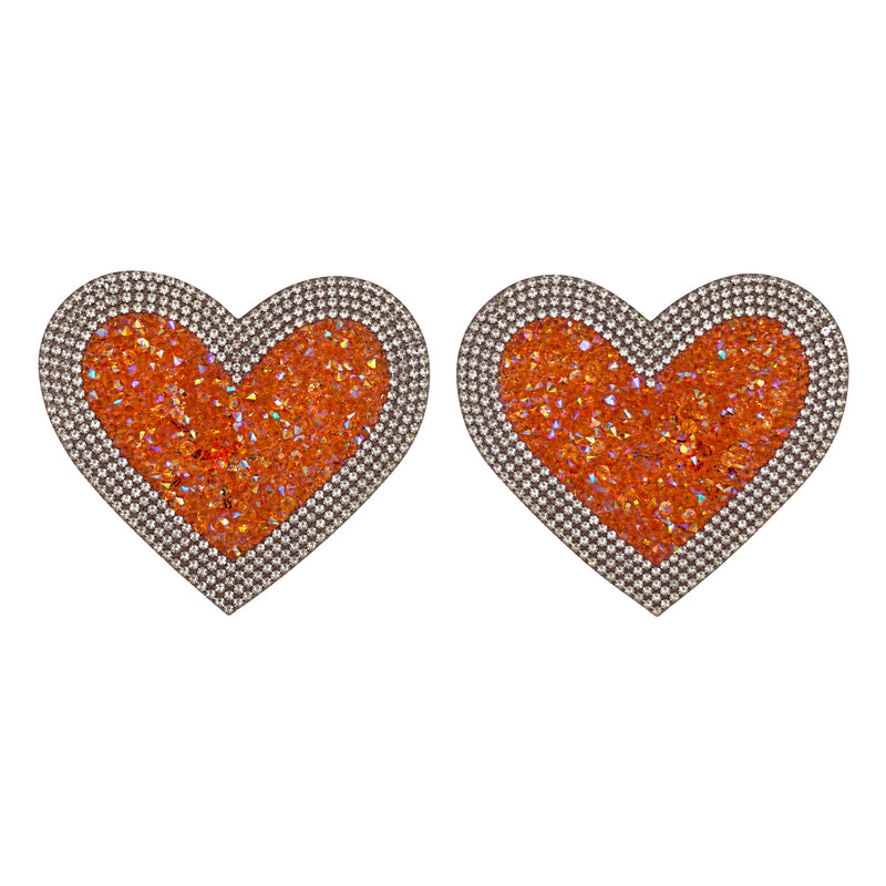 Tit Sticks (Nipple Covers) - Iridescent Peach & Silver Diamanté Hearts by Esoteric Dreamland