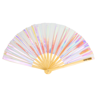 Iridescent Giant Hand Fan With Natural Bamboo Handle - White/ Pale Blue