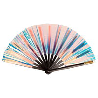 Iridescent Giant Hand Fan With Black Bamboo Handle - White/ Pale Blue
