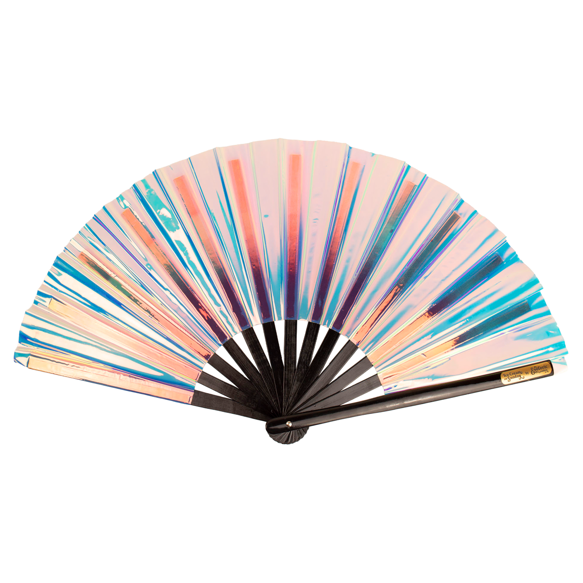 Iridescent Giant Hand Fan With Black Bamboo Handle - White/ Pale Blue