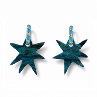 Wonky Star Teal dangle hoop earrings