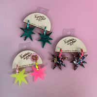 Wonky Star mismatched dangle hoop earrings (Glow In The Dark!)