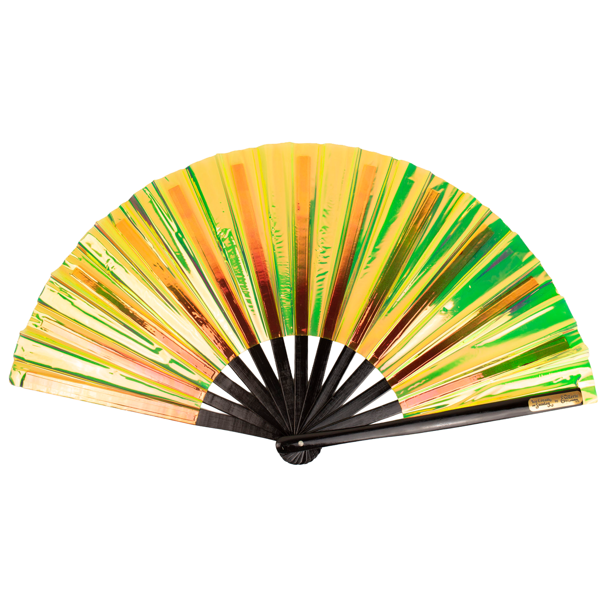 Iridescent Giant Hand Fan With Black Bamboo Handle - Yellow