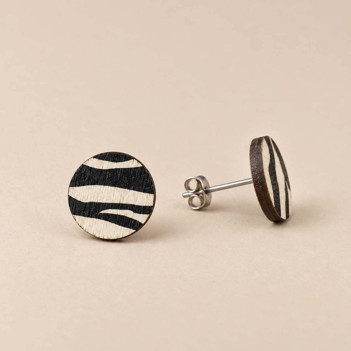 Wild Black & White Zebra Print Stud Earrings