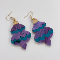 Bauble Dangle Earrings - Purple & Teal