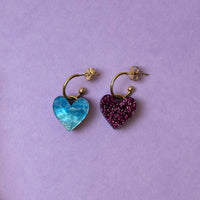 Reversible Heart Dangle Hoop Earrings - Blue/ Purple *SAMPLE*