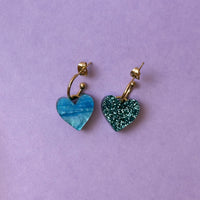 Reversible Heart Dangle Hoop Earrings - Blue/ Teal *SAMPLE*