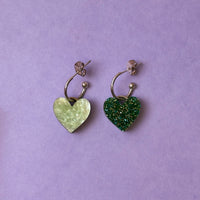 Reversible Heart Dangle Hoop Earrings - Green *SAMPLE*