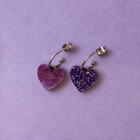 Reversible Heart Dangle Hoop Earrings - Purple *SAMPLE*