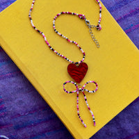 Beaded Heart Bow Necklace *SAMPLE*