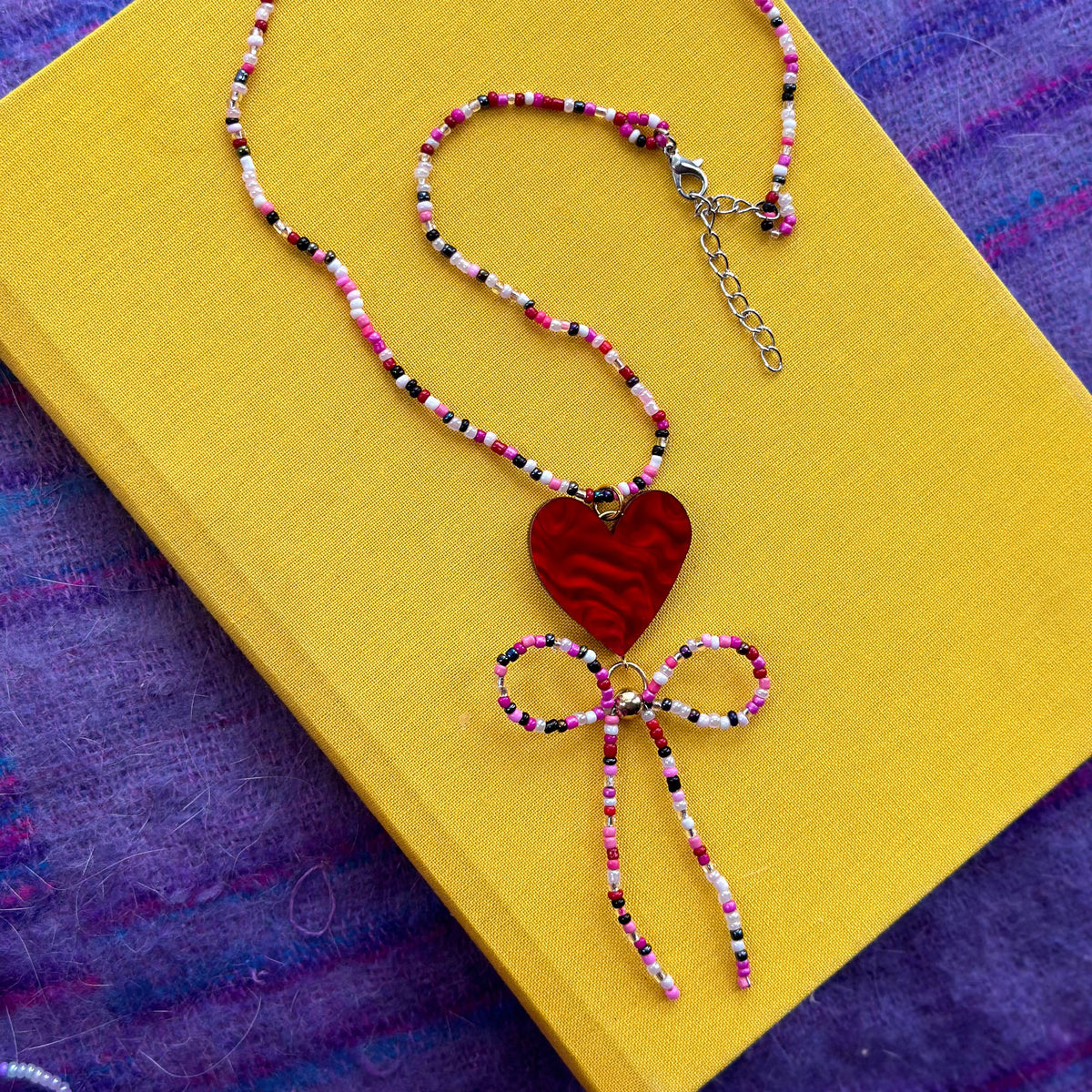 Beaded Heart Bow Necklace *SAMPLE*