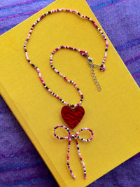 Beaded Heart Bow Necklace *SAMPLE*